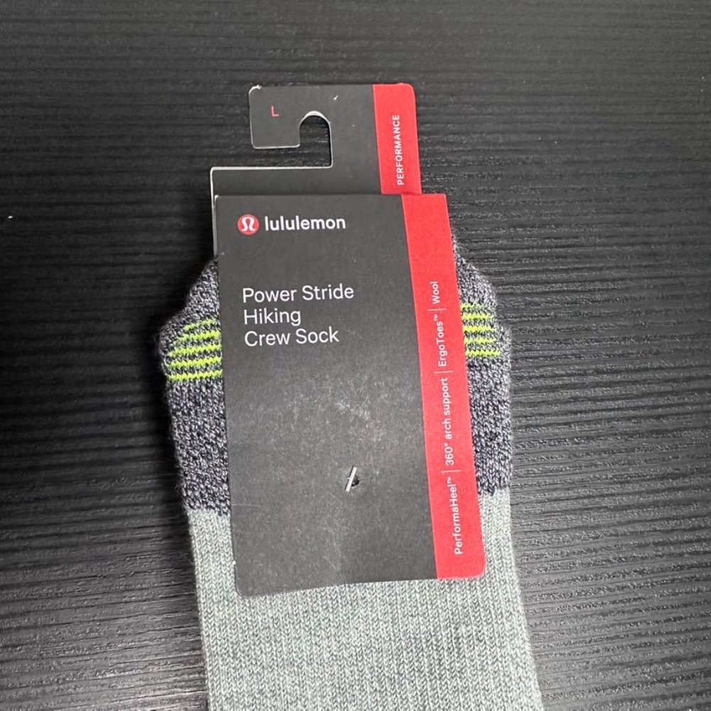 Lululemon Men's Power Stride Hiking Crew Socks NWT Size L (Black/Yellow) - Picture 4 of 11